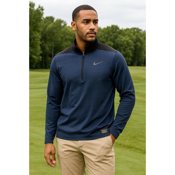 Nike Golf Dri-Fit 1/4 Zip Pullover Blue Black Men’s Large Athletic Fit - Picture 1 of 8